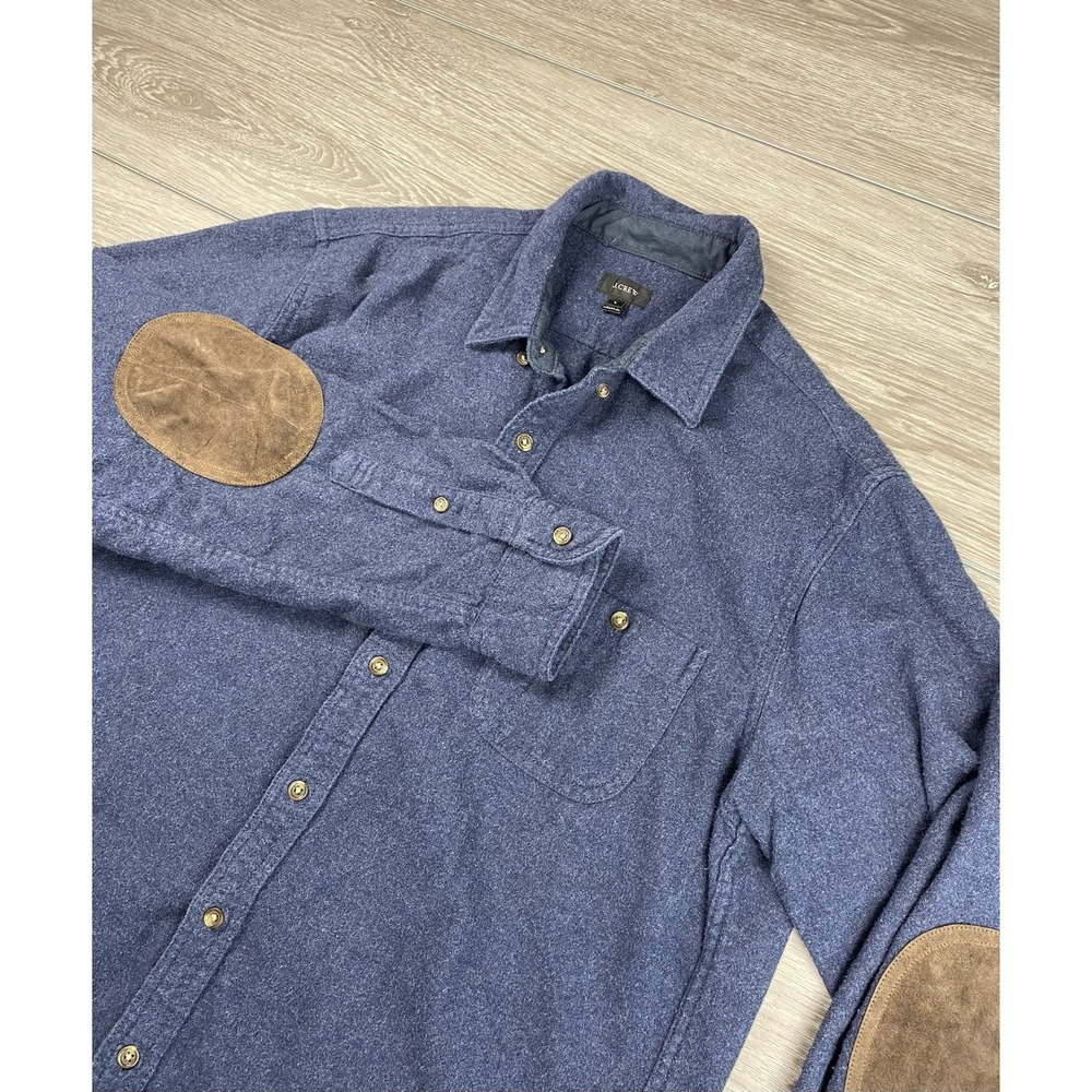 J‎ Crew Men's Long Sleeve Button Down Work Shirt Elbow Patches Blue Size Large